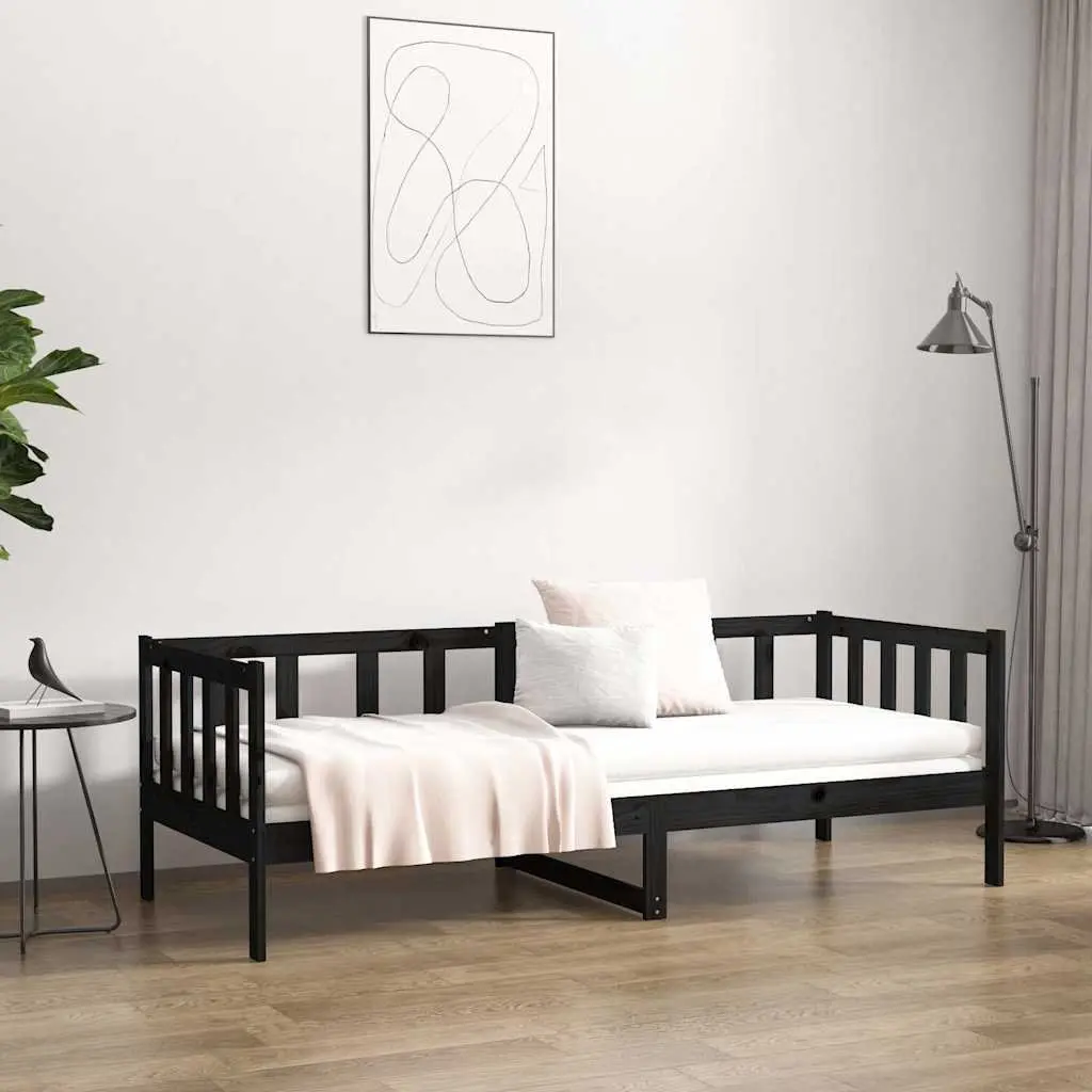 Black Solid Pine Wood Day Bed 90x190cm with Slatted Base