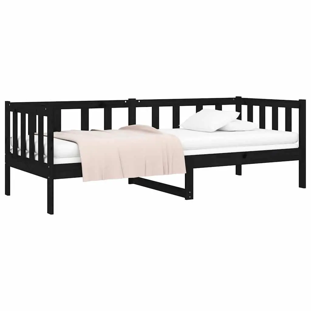 Black Solid Pine Wood Day Bed 90x190cm with Slatted Base