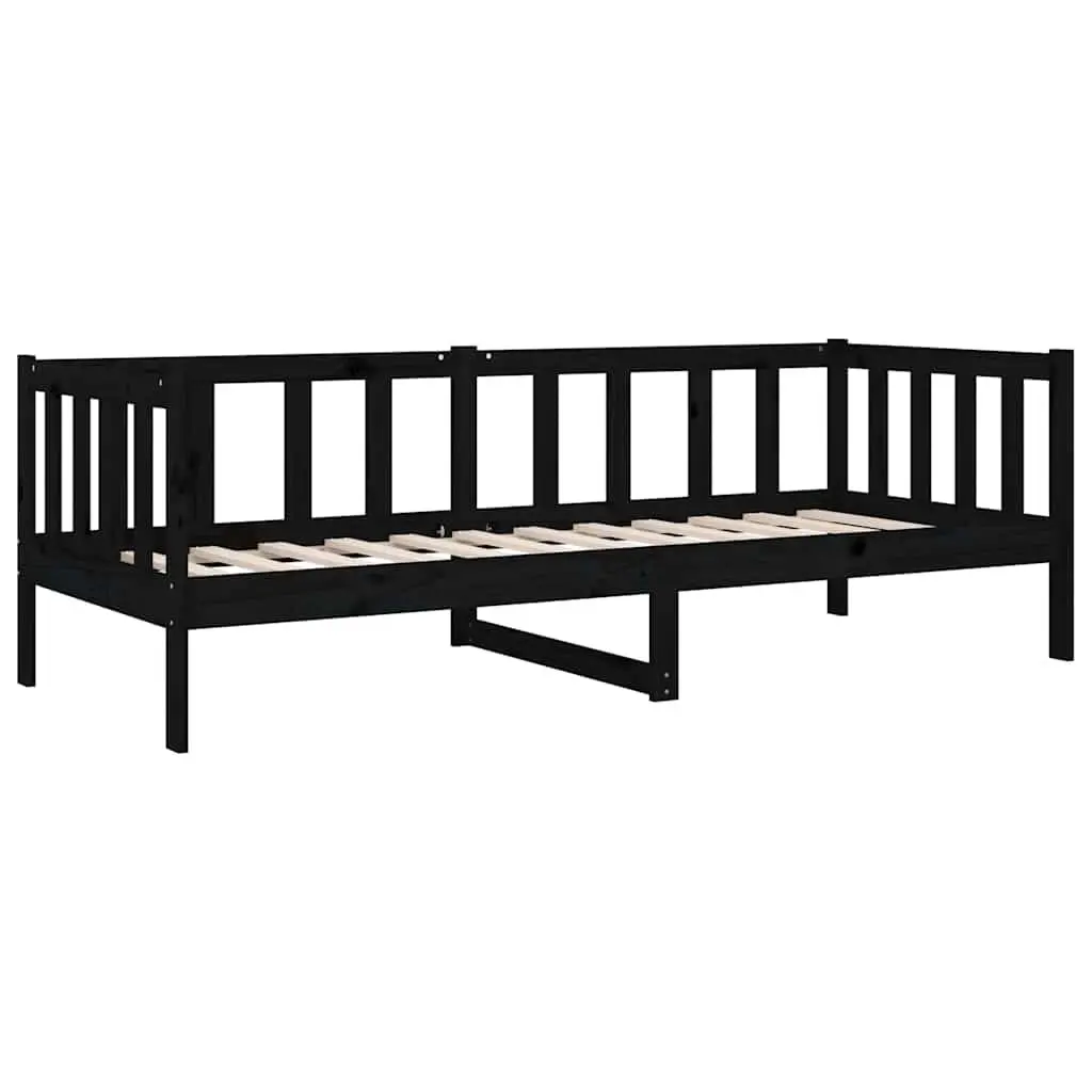 Black Solid Pine Wood Day Bed 90x190cm with Slatted Base