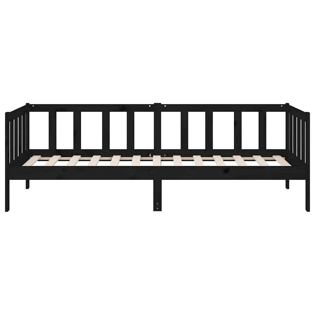 Black Solid Pine Wood Day Bed 90x190cm with Slatted Base