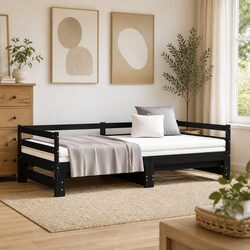 Comfortable Wooden Day Bed Sofa Frame in Black 90x190 cm