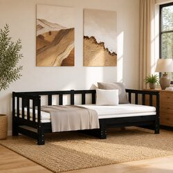 Black Wooden Day Bed with Pull-out Guest Bed Frame