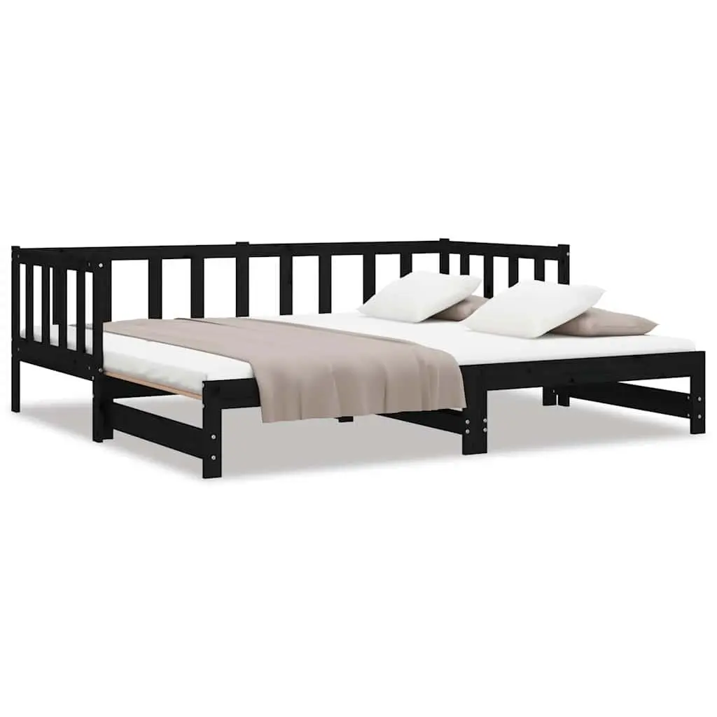 Black Wooden Day Bed with Pull-out Guest Bed Frame