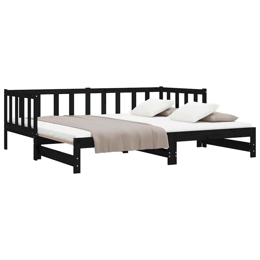 Black Wooden Day Bed with Pull-out Guest Bed Frame