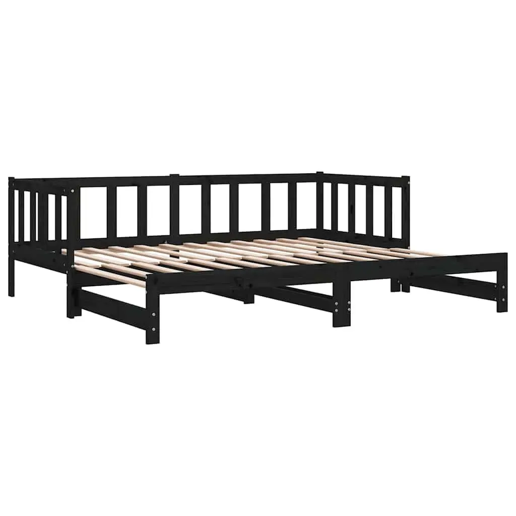 Black Wooden Day Bed with Pull-out Guest Bed Frame