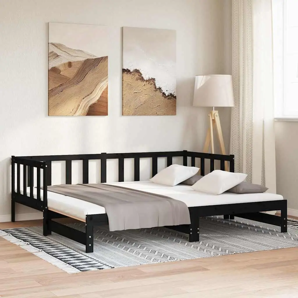 Black Wooden Day Bed with Pull-out Guest Bed Frame