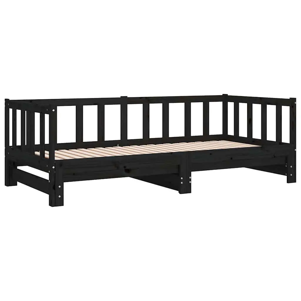 Black Wooden Day Bed with Pull-out Guest Bed Frame