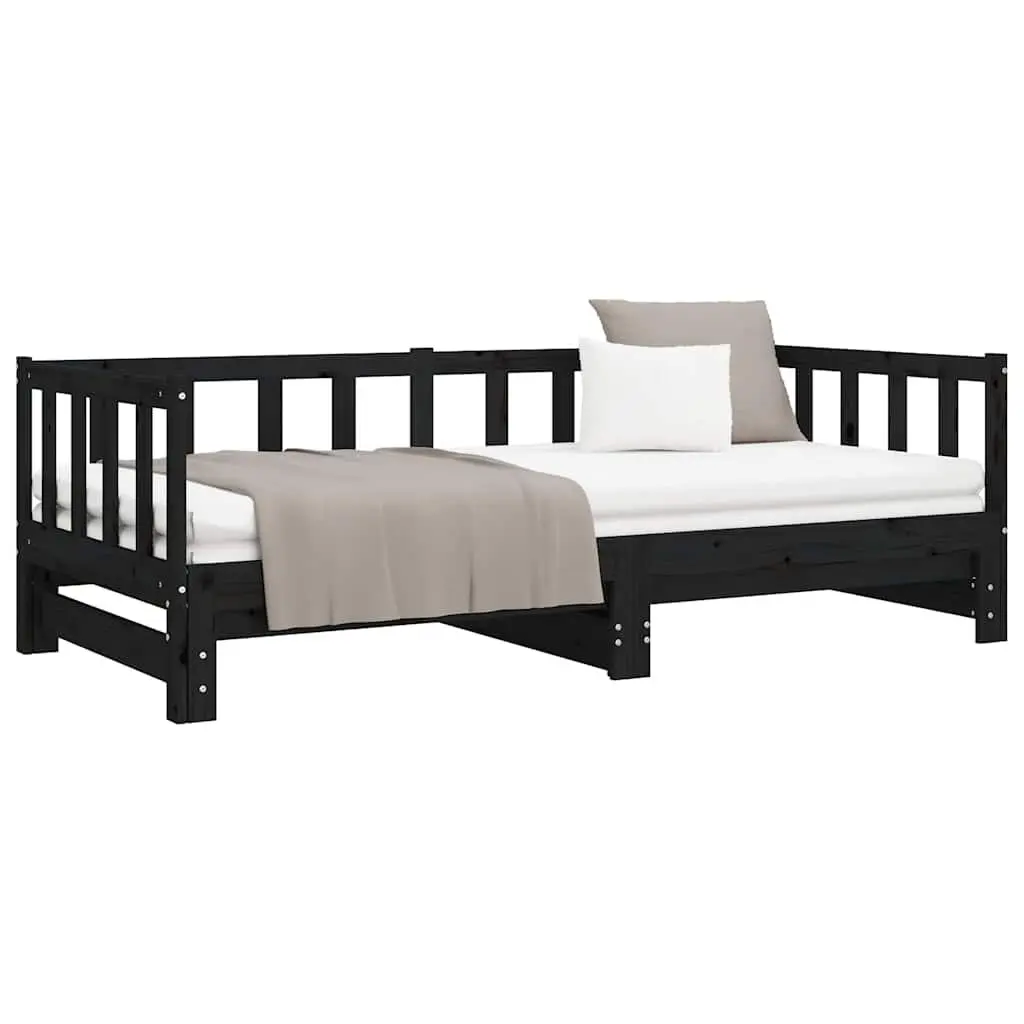 Black Wooden Day Bed with Pull-out Guest Bed Frame