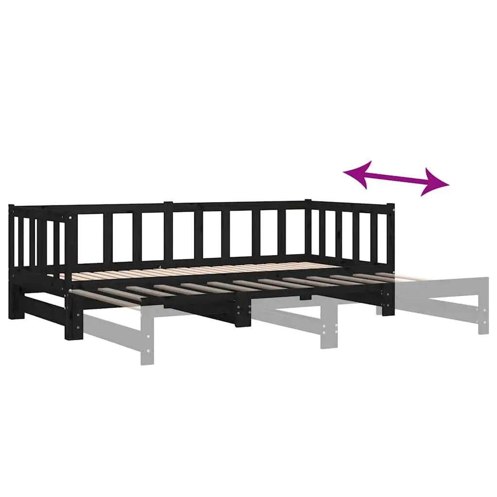 Black Wooden Day Bed with Pull-out Guest Bed Frame