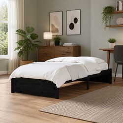 Black Pine Wooden Bed Frame 90x190cm for Single Use