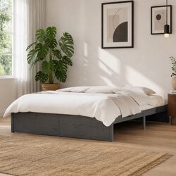 Grey Solid Wood Bed Frame 135x190 cm for Cozy Spaces