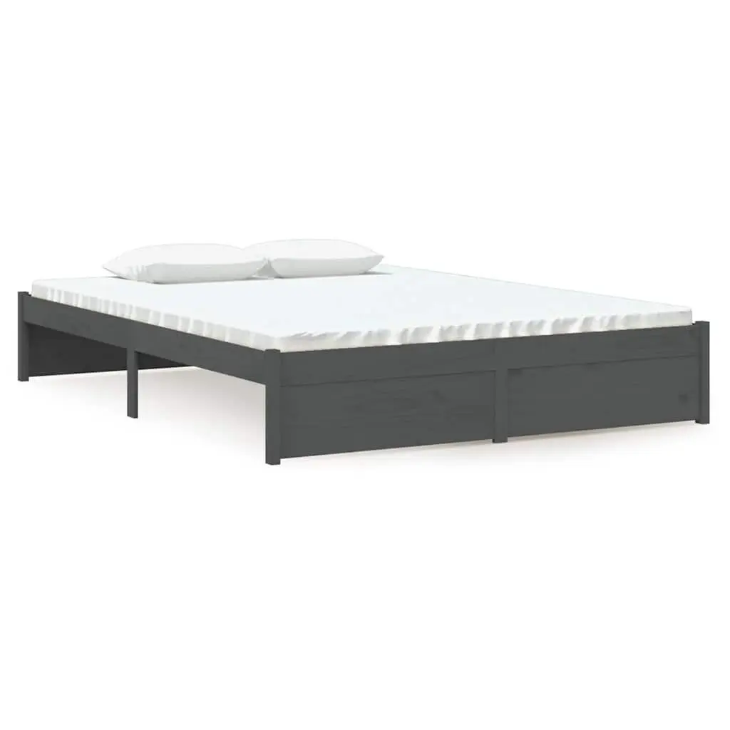 Solid Wood Bed Frame Grey 135x190 cm Slatted Base Modern Bedroom Furniture