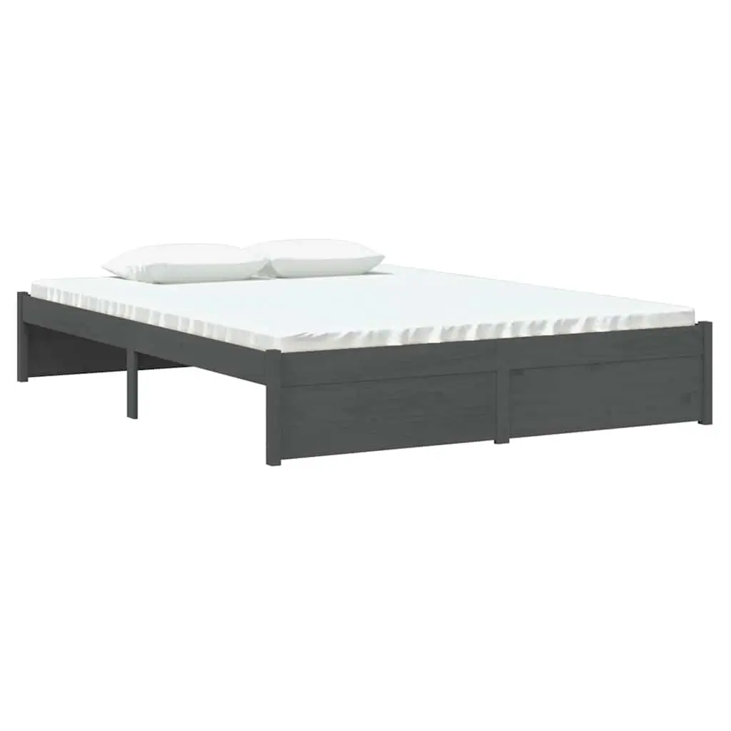 Solid Wood Bed Frame Grey 135x190 cm Slatted Base Modern Bedroom Furniture