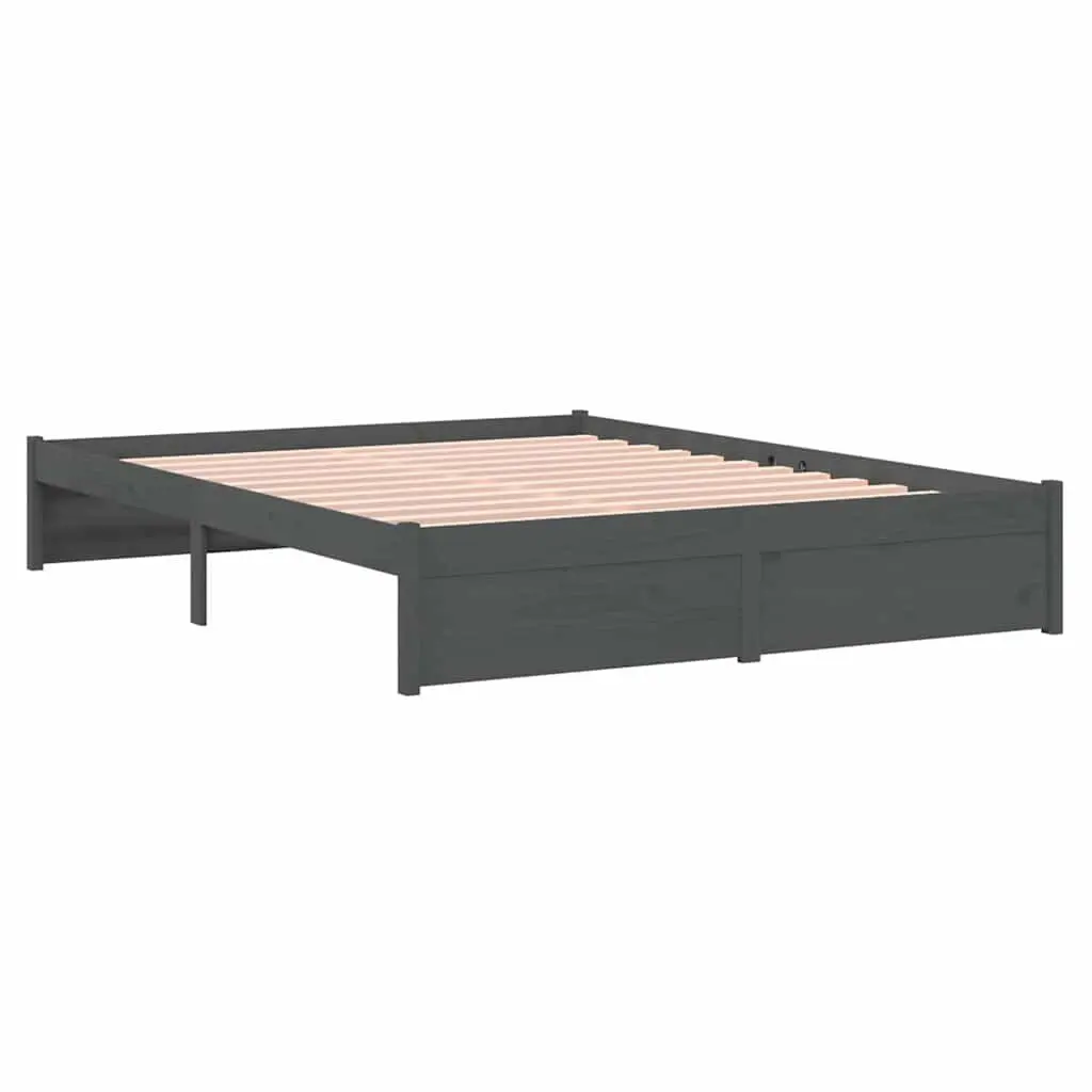 Solid Wood Bed Frame Grey 135x190 cm Slatted Base Modern Bedroom Furniture