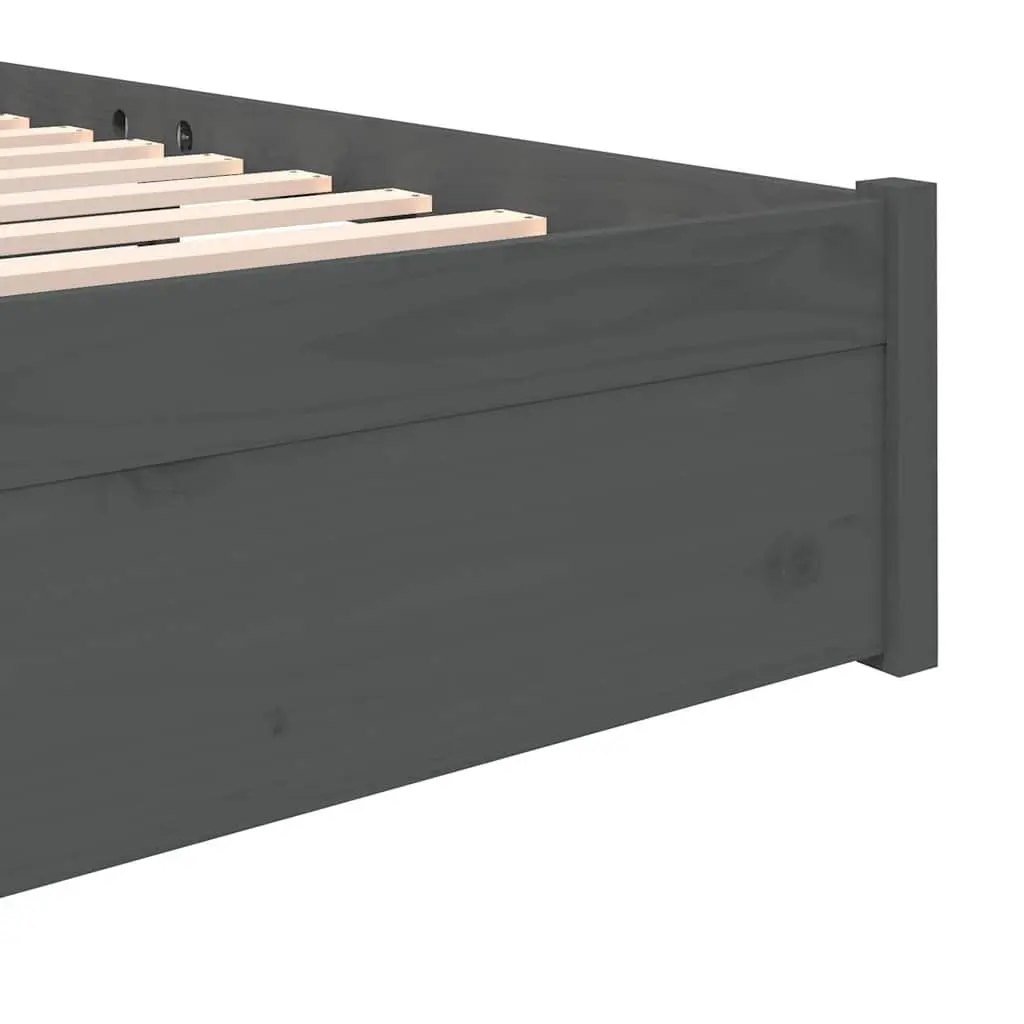 Solid Wood Bed Frame Grey 135x190 cm Slatted Base Modern Bedroom Furniture