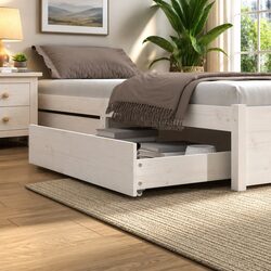 White Solid Pine Under Bed Storage Drawers - Set of 2