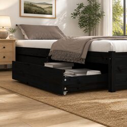 Under Bed Storage Drawers - Set of 2, Black Solid Pine