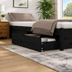 Black Solid Pine Wood Under Bed Storage Drawers - 4 pcs