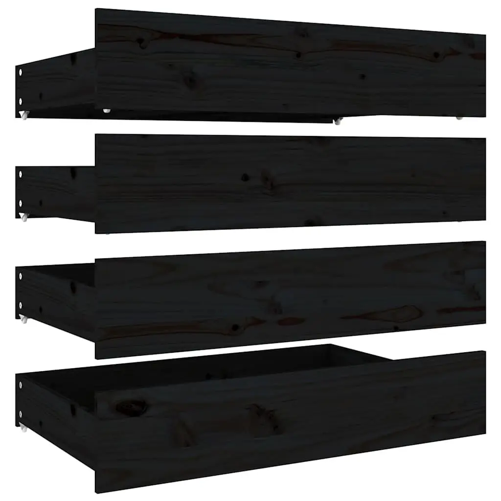 Under Bed Storage Drawers 4 pcs Black Solid Pine Wood Wheels Bedroom