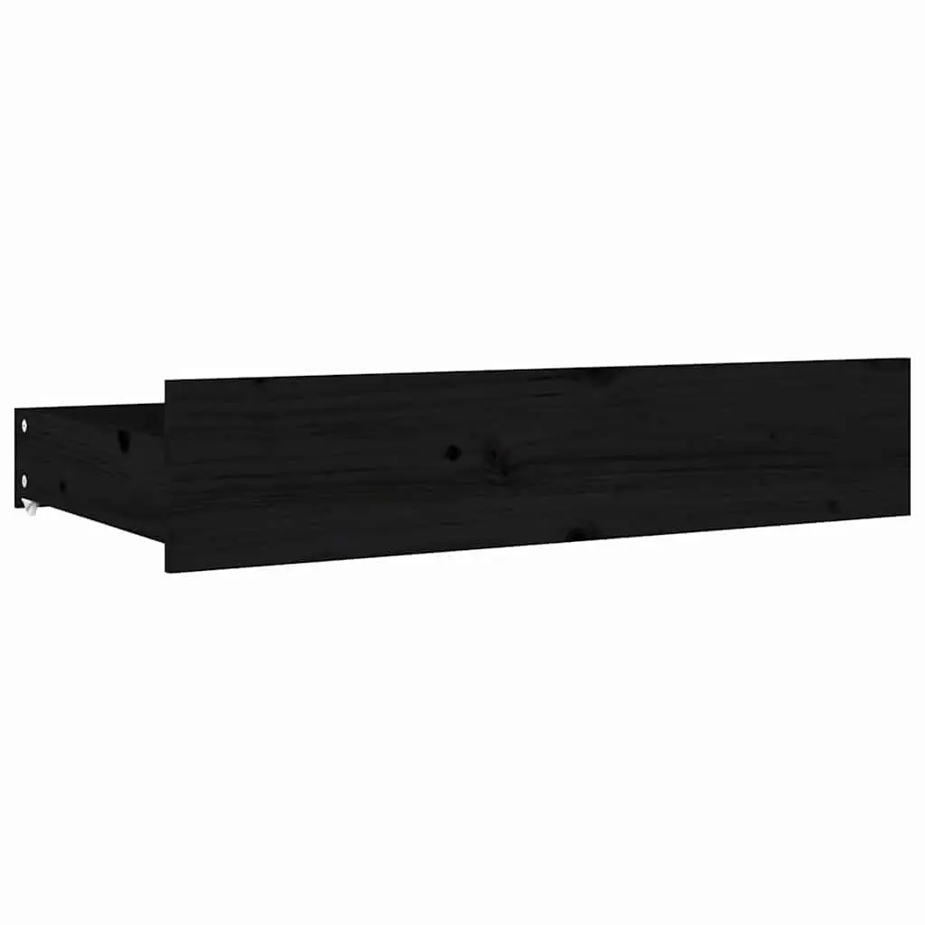 Under Bed Storage Drawers 4 pcs Black Solid Pine Wood Wheels Bedroom