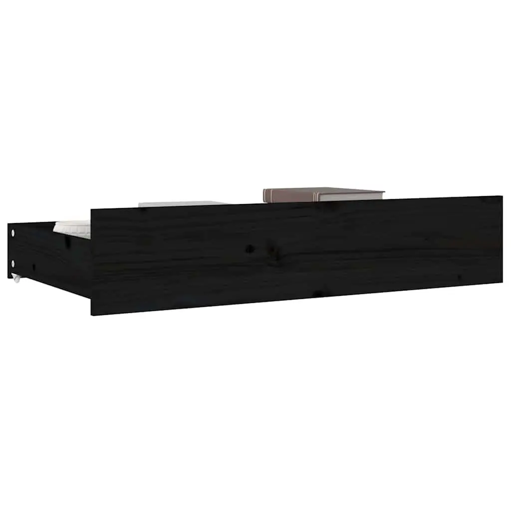 Under Bed Storage Drawers 4 pcs Black Solid Pine Wood Wheels Bedroom