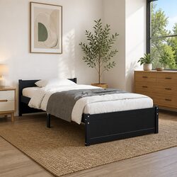 Black Solid Pine Wood Single Bed Frame 90x190 cm