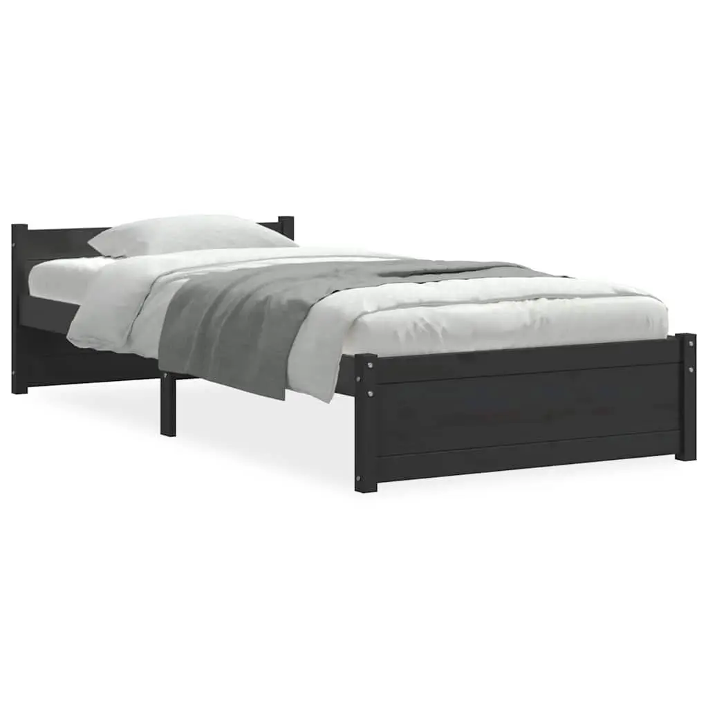 Black Solid Pine Wood Single Bed Frame 90x190 cm