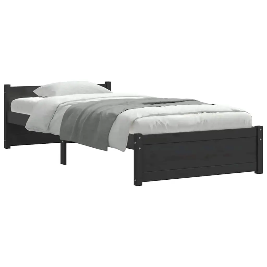 Black Solid Pine Wood Single Bed Frame 90x190 cm