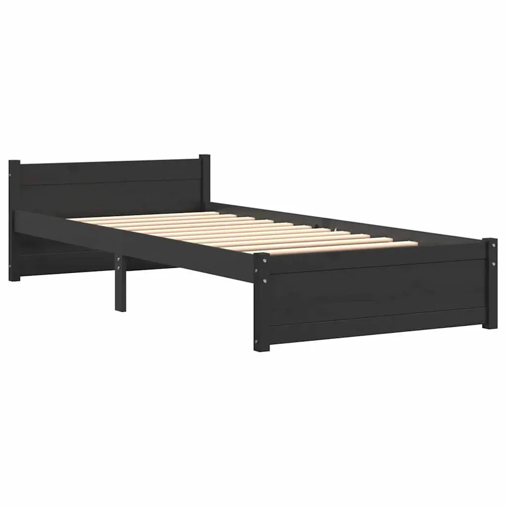 Black Solid Pine Wood Single Bed Frame 90x190 cm
