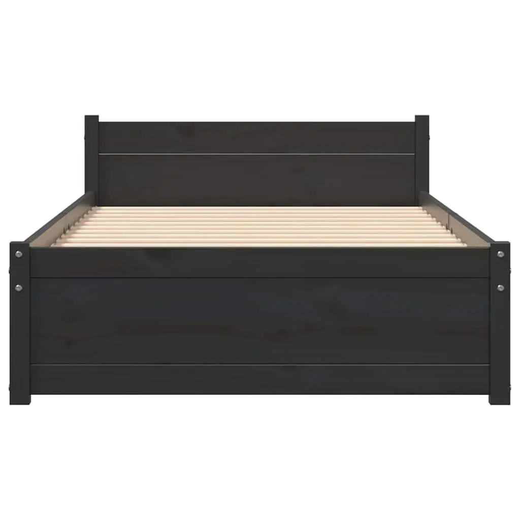 Black Solid Pine Wood Single Bed Frame 90x190 cm