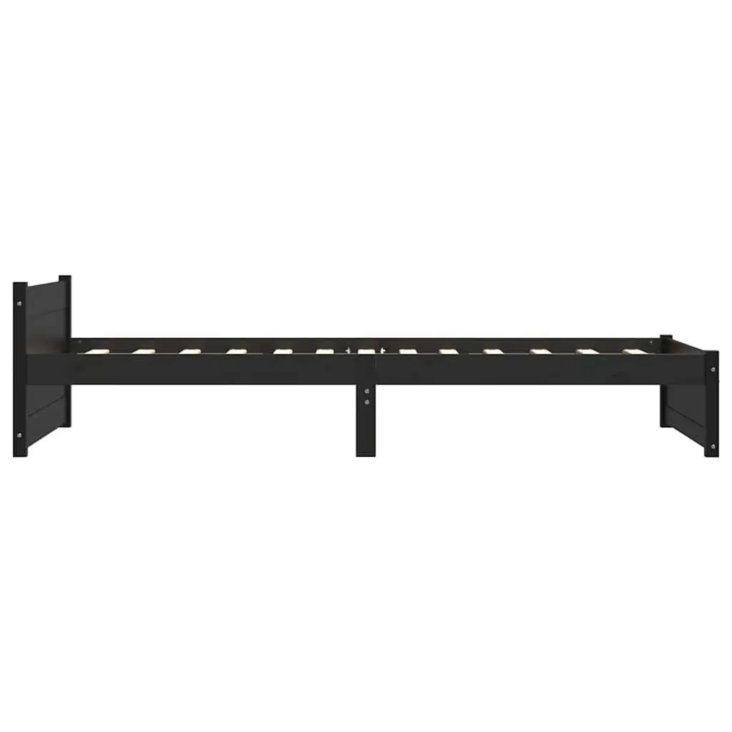 Black Solid Pine Wood Single Bed Frame 90x190 cm