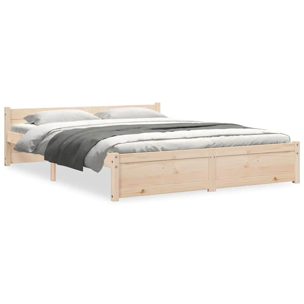 Brown Solid Wood Bed Frame 135x190cm with Slatted Base