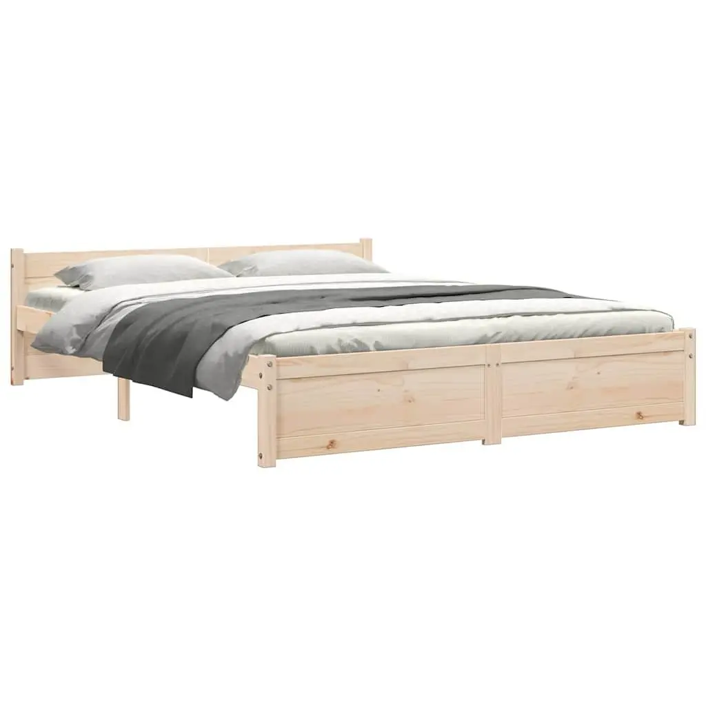 Brown Solid Wood Bed Frame 135x190cm with Slatted Base