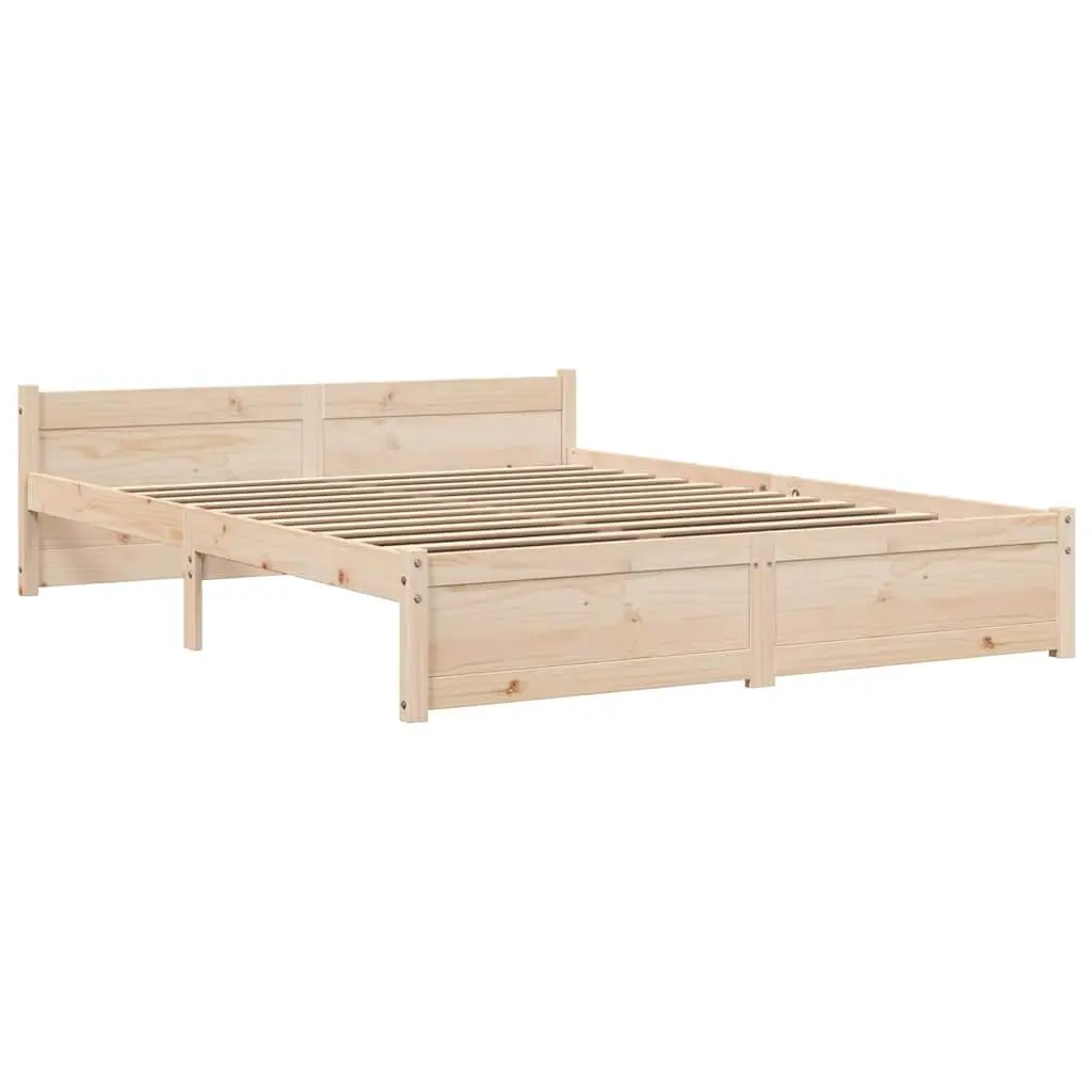 Brown Solid Wood Bed Frame 135x190cm with Slatted Base