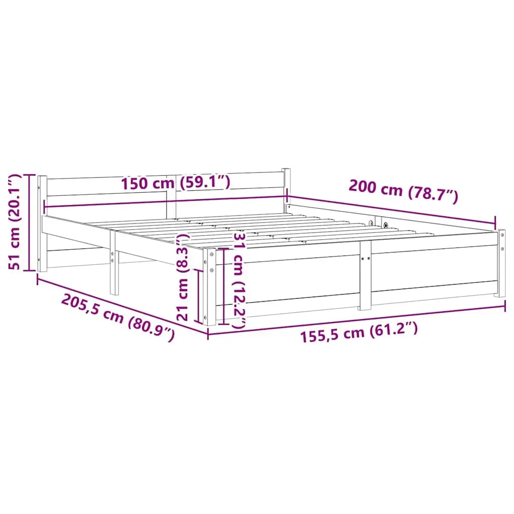 White Solid Pine Wooden Bed Frame 150x200 cm