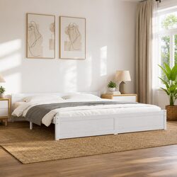 White Solid Wood King Bed Frame 183x203cm