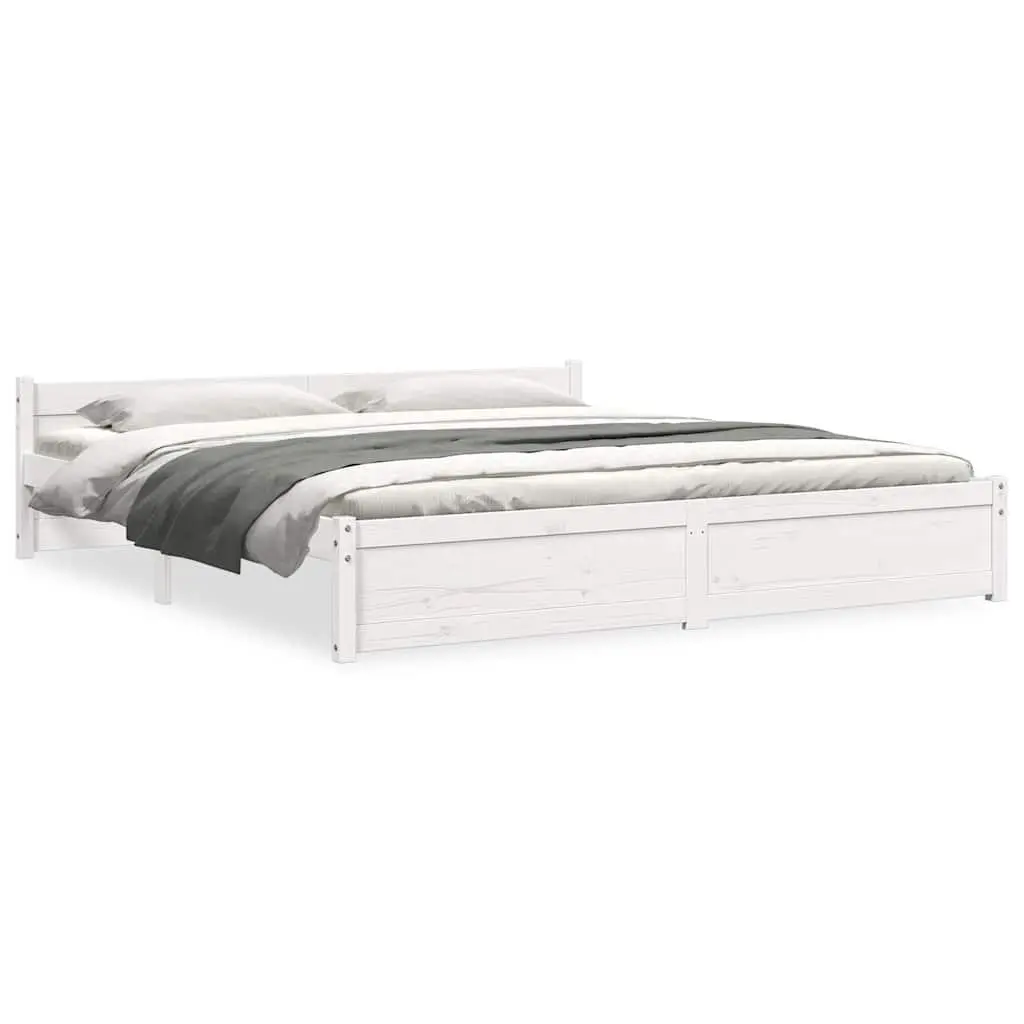 White Solid Wood King Bed Frame 183x203cm