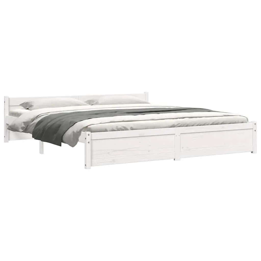 White Solid Wood King Bed Frame 183x203cm