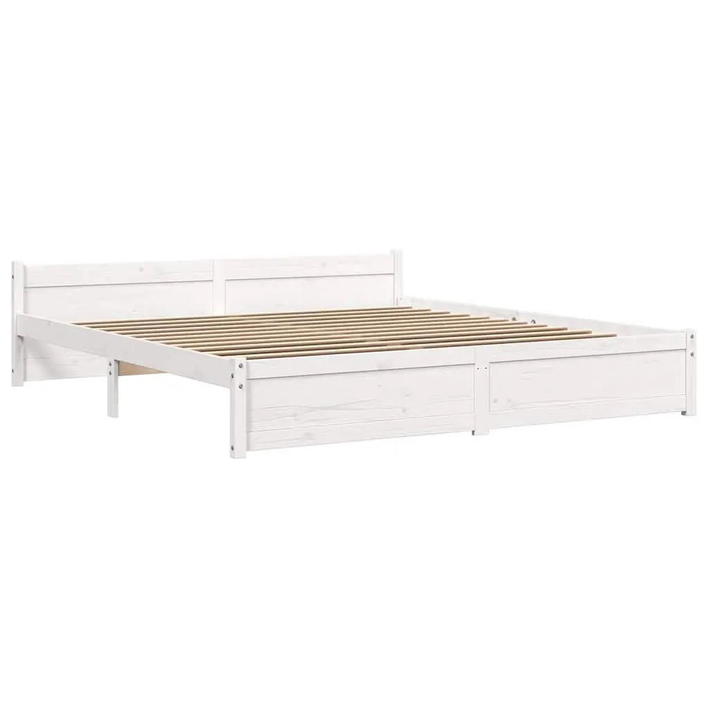 White Solid Wood King Bed Frame 183x203cm
