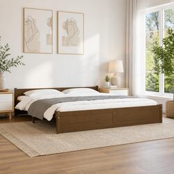 Solid Wood King Bed Frame 183x203cm Honey Brown