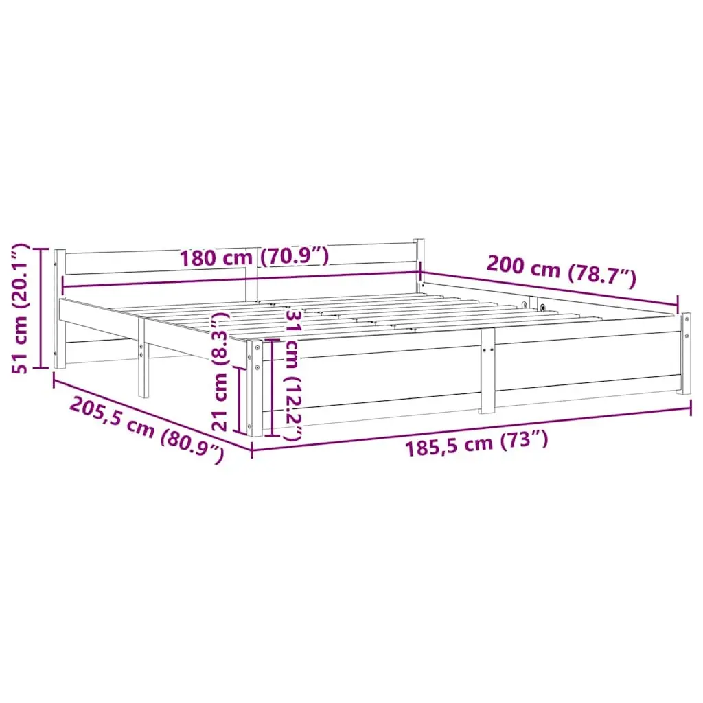 Solid Wood King Bed Frame 183x203cm Honey Brown