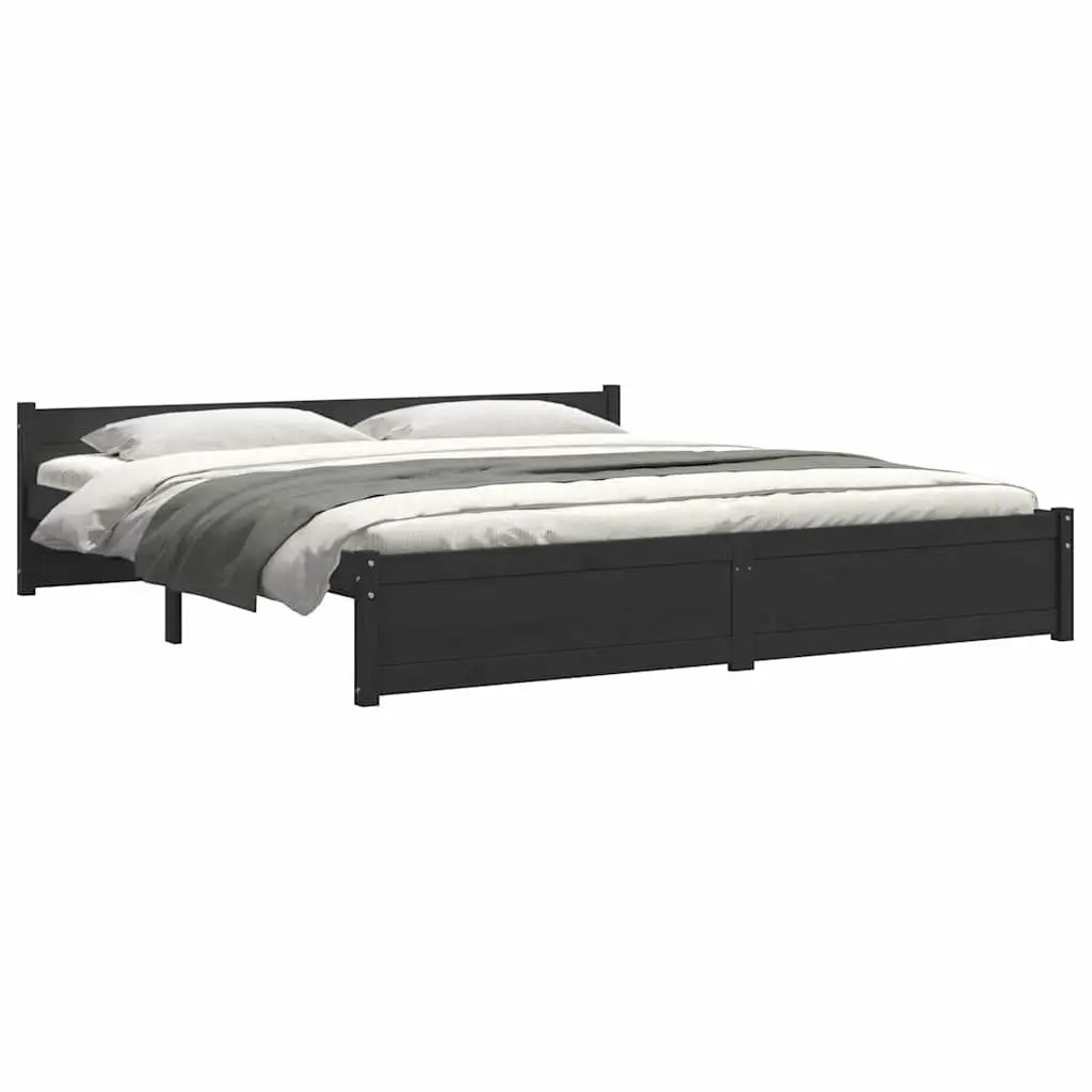 Solid Pine King Bed Frame 183x203cm Black with Headboard
