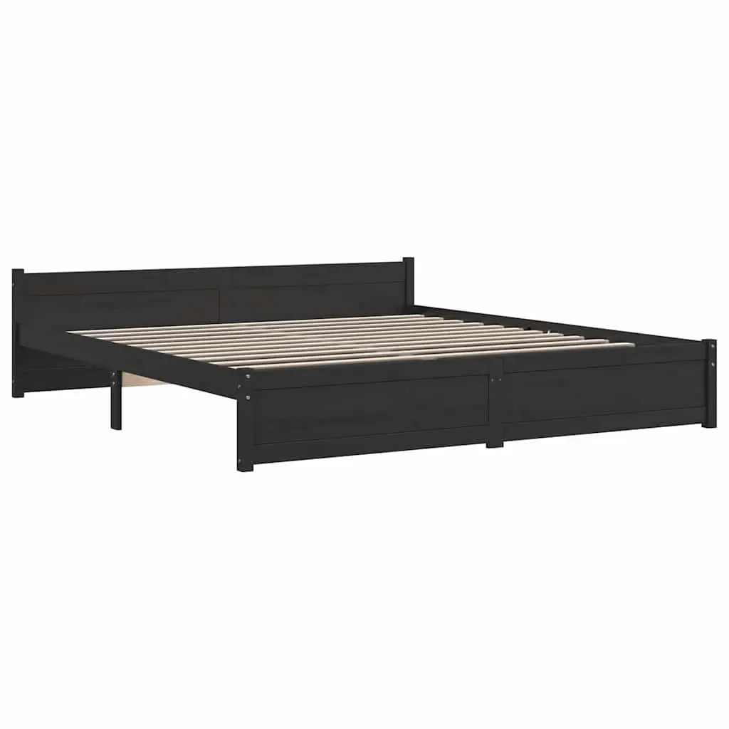 Solid Pine King Bed Frame 183x203cm Black with Headboard