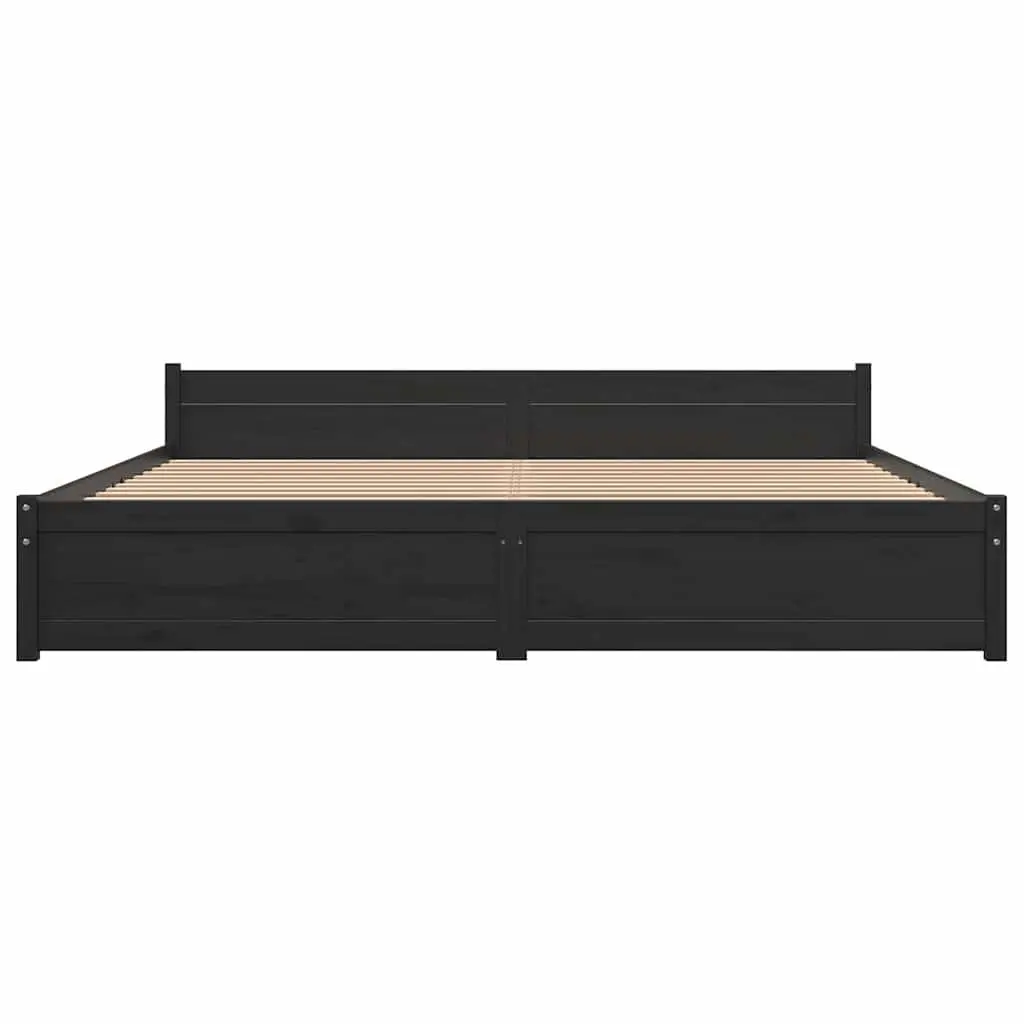 Solid Pine King Bed Frame 183x203cm Black with Headboard