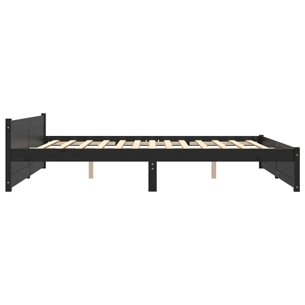 Solid Pine King Bed Frame 183x203cm Black with Headboard