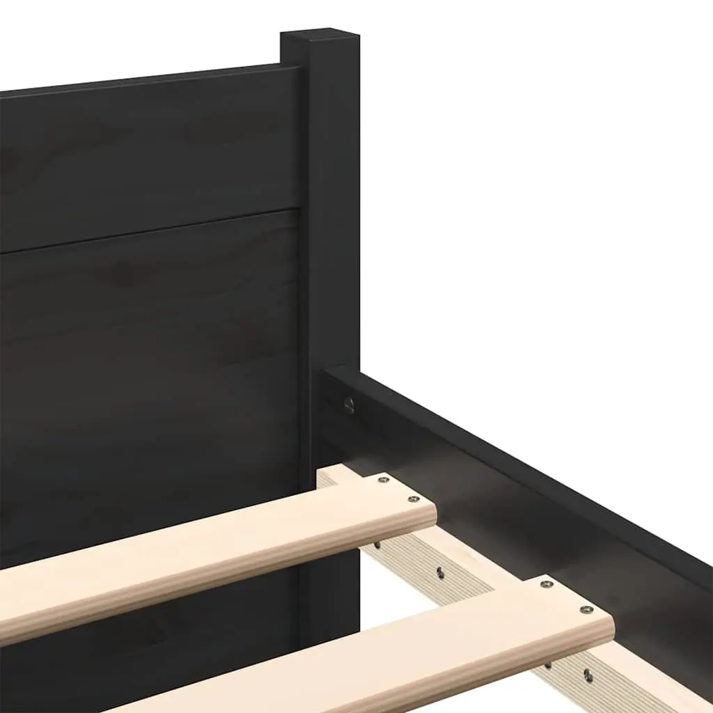 Solid Pine King Bed Frame 183x203cm Black with Headboard