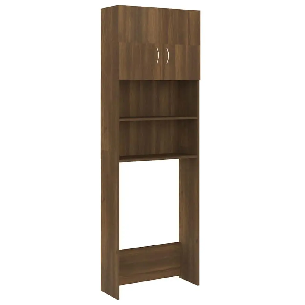 Washing Machine Cabinet Brown Oak Storage Bathroom Laundry Organizer Engineered Wood 64 x 25.5 x 190 cm