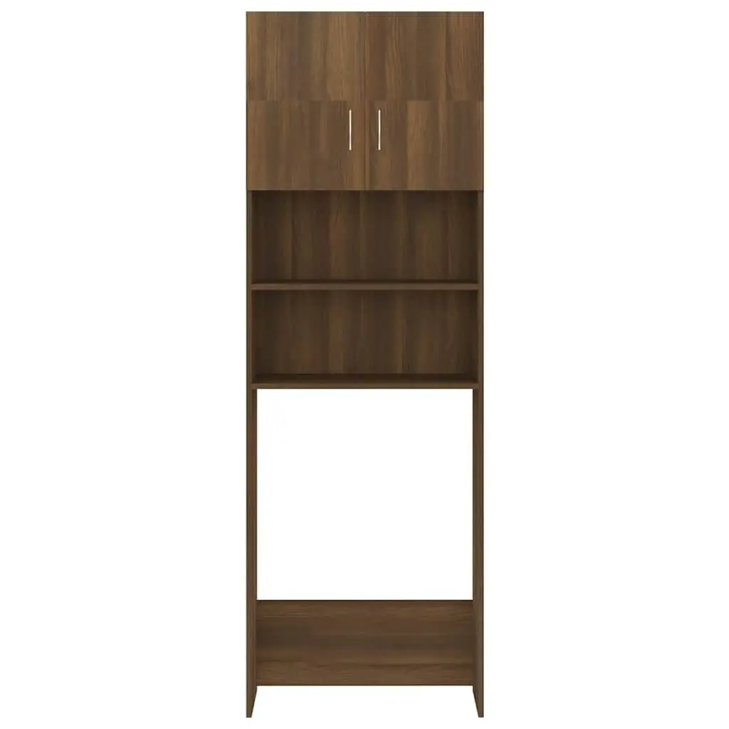Washing Machine Cabinet Brown Oak Storage Bathroom Laundry Organizer Engineered Wood 64 x 25.5 x 190 cm