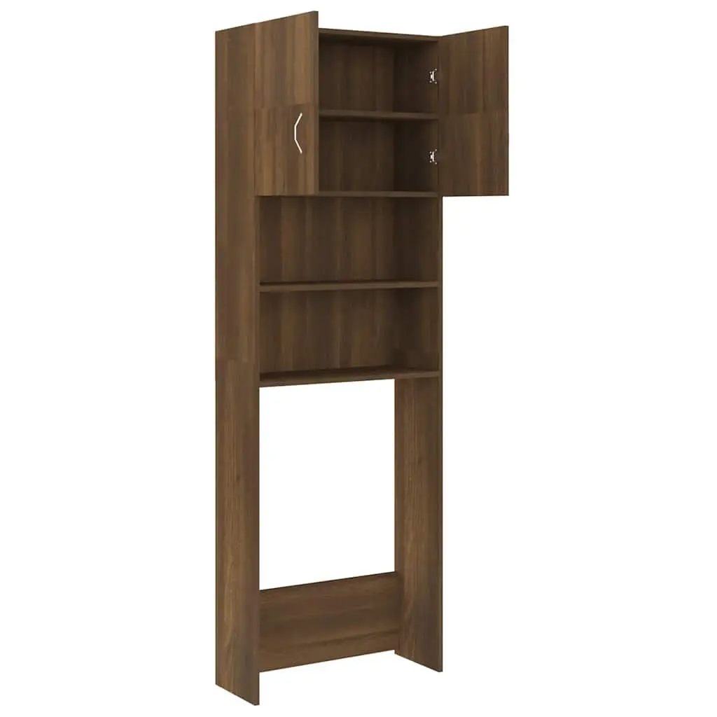 Washing Machine Cabinet Brown Oak Storage Bathroom Laundry Organizer Engineered Wood 64 x 25.5 x 190 cm