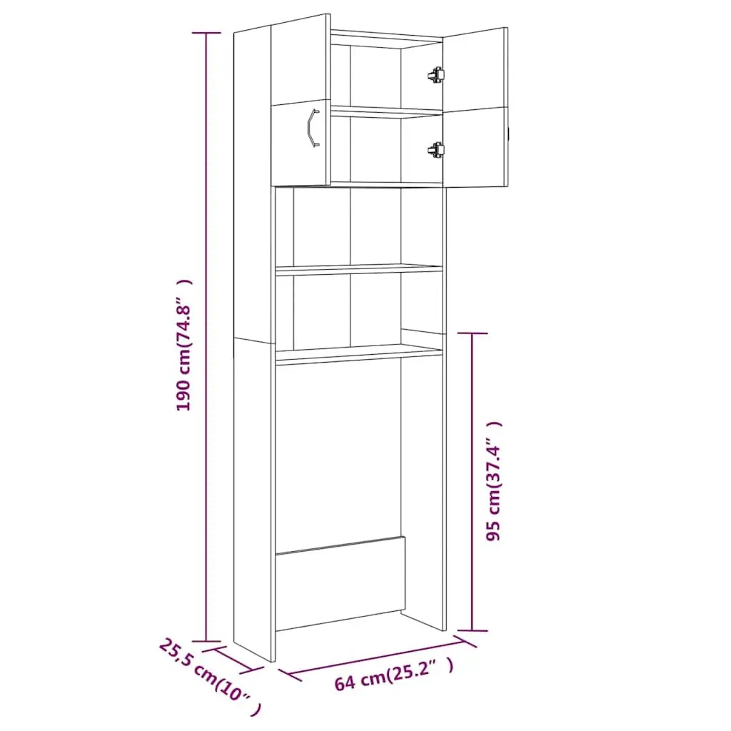 Washing Machine Cabinet Brown Oak Storage Bathroom Laundry Organizer Engineered Wood 64 x 25.5 x 190 cm
